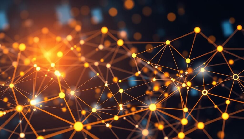 Generate an image representing Visa's B2B Connect platform with a blockchain network. Generate an image representing Visa's B2B Connect platform with a blockchain network.