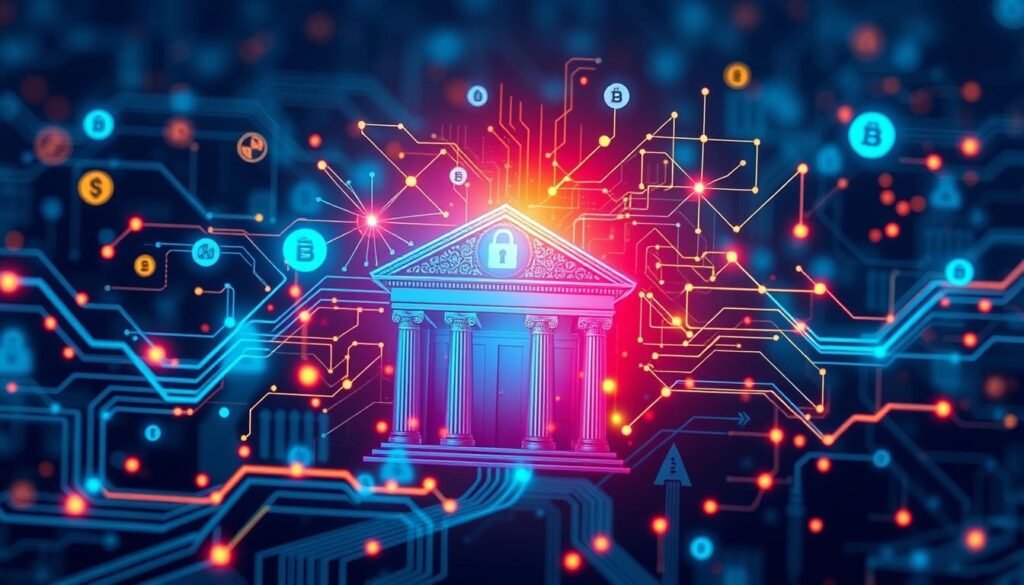 Generate an image representing blockchain in banking Generate an image representing blockchain in banking